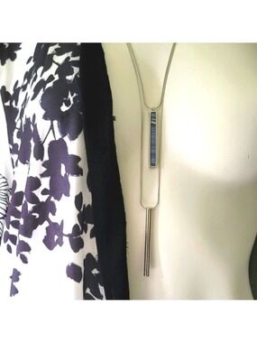 Fashion Necklace Marble Silver Pendant Double Chain
